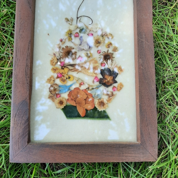 Vintage Handmade Abstract Dried Floral Wood Framed Art - Picture 3 of 9